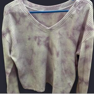 Purple Tie-Dye V-Neck Long Sleeve Top
